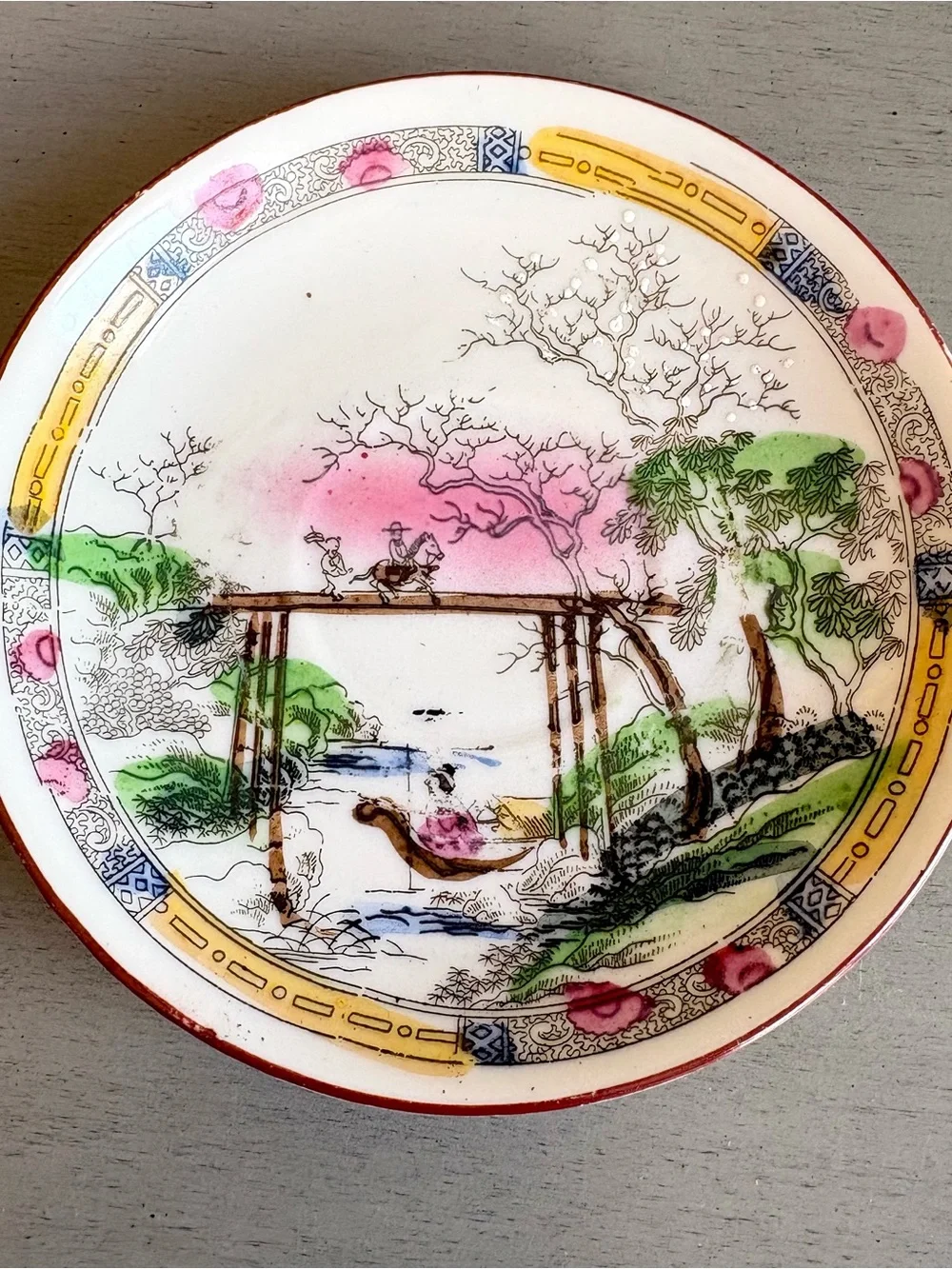 VTG 6 Hand-Painted Japanese Porcelain Saucers Plates Landscape Cherry Blossom